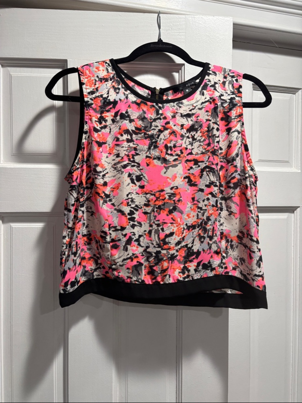 Aqua Neon Pink & Black Abstract Print Sleeveless Tank